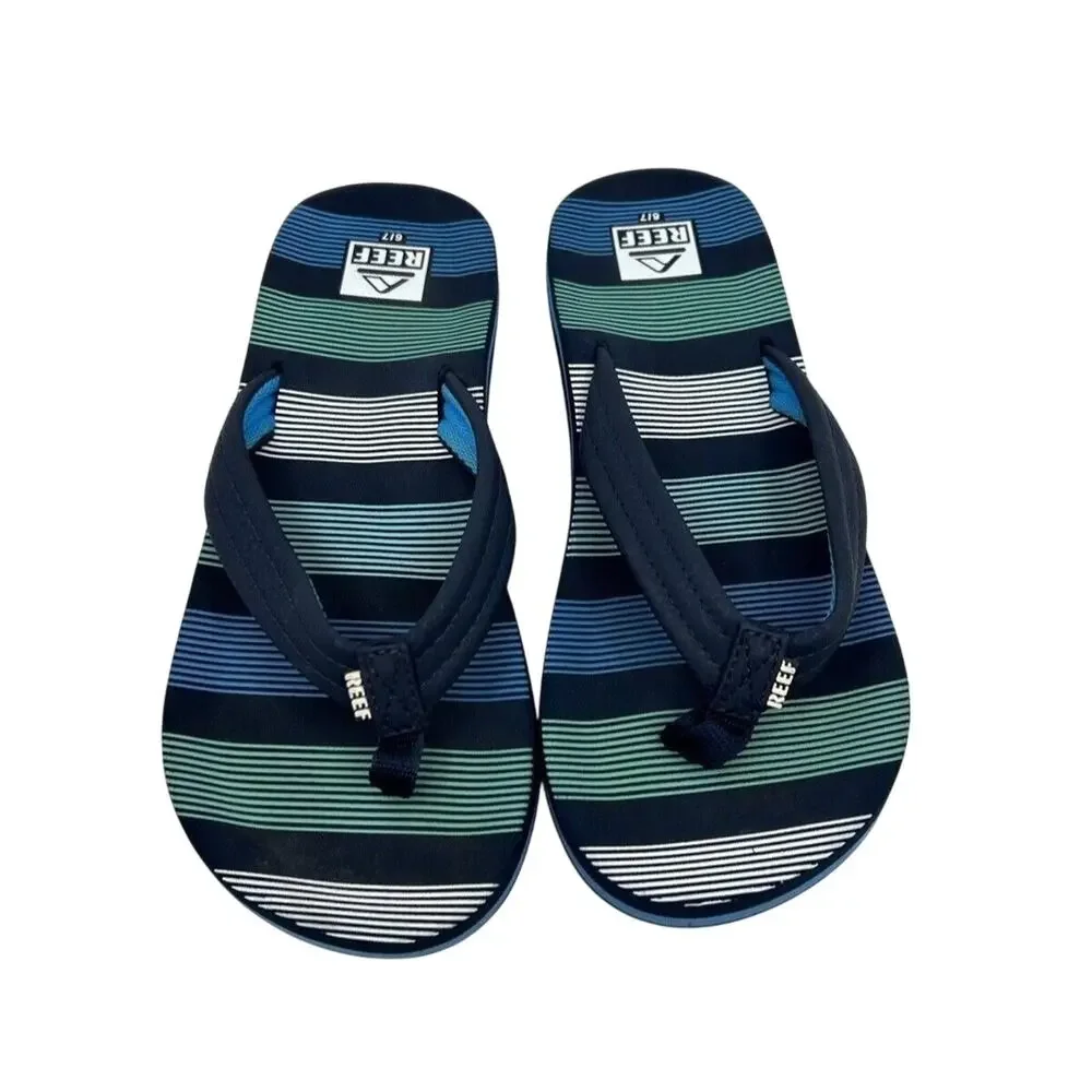 Reef Ahi Thong Flip Flop Sandals Kids Size 6/7 Black Striped